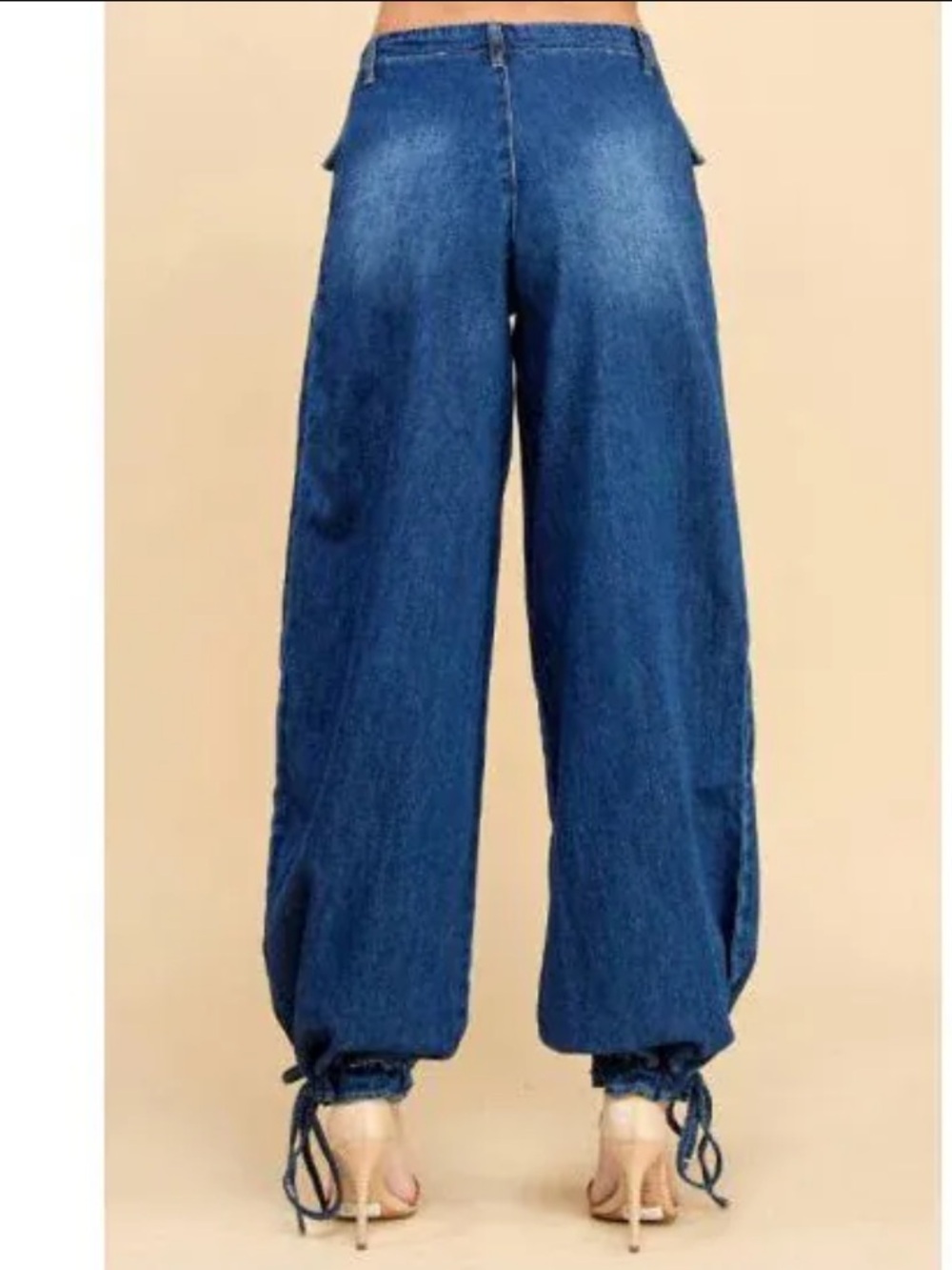 VERVET Drawstring Hem Balloon Leg Jeans Cargo Pockets - Picture 2 of 9